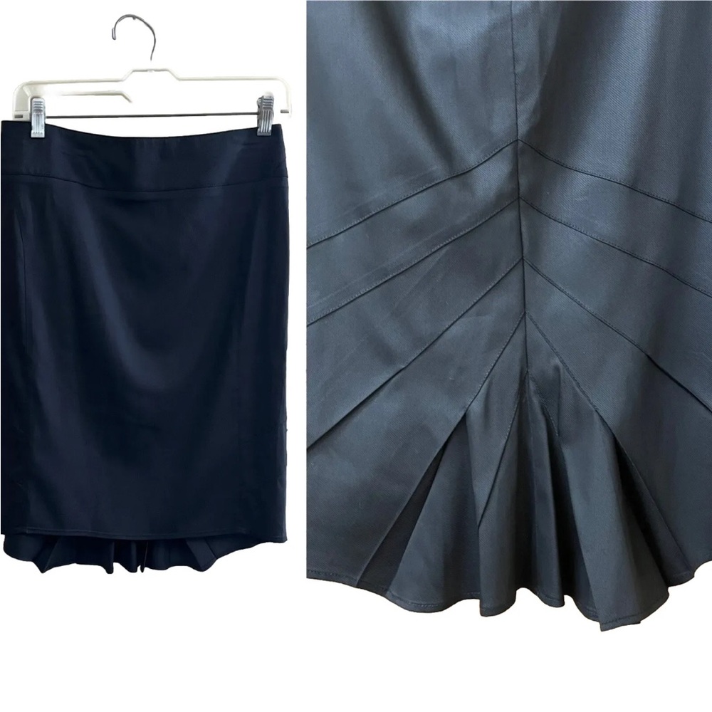 Emporio Armani career Skirt Knee Length Pencil Black Wool blend Sz 6 kick pleat